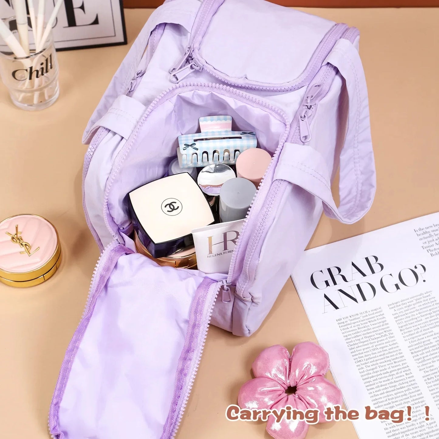 Large Capaci Portable Lightweight Makeup Bag Women's Travel Miscellaneous Storage Bag Handheld Organizer Cosmetic Pouch Wash Bag