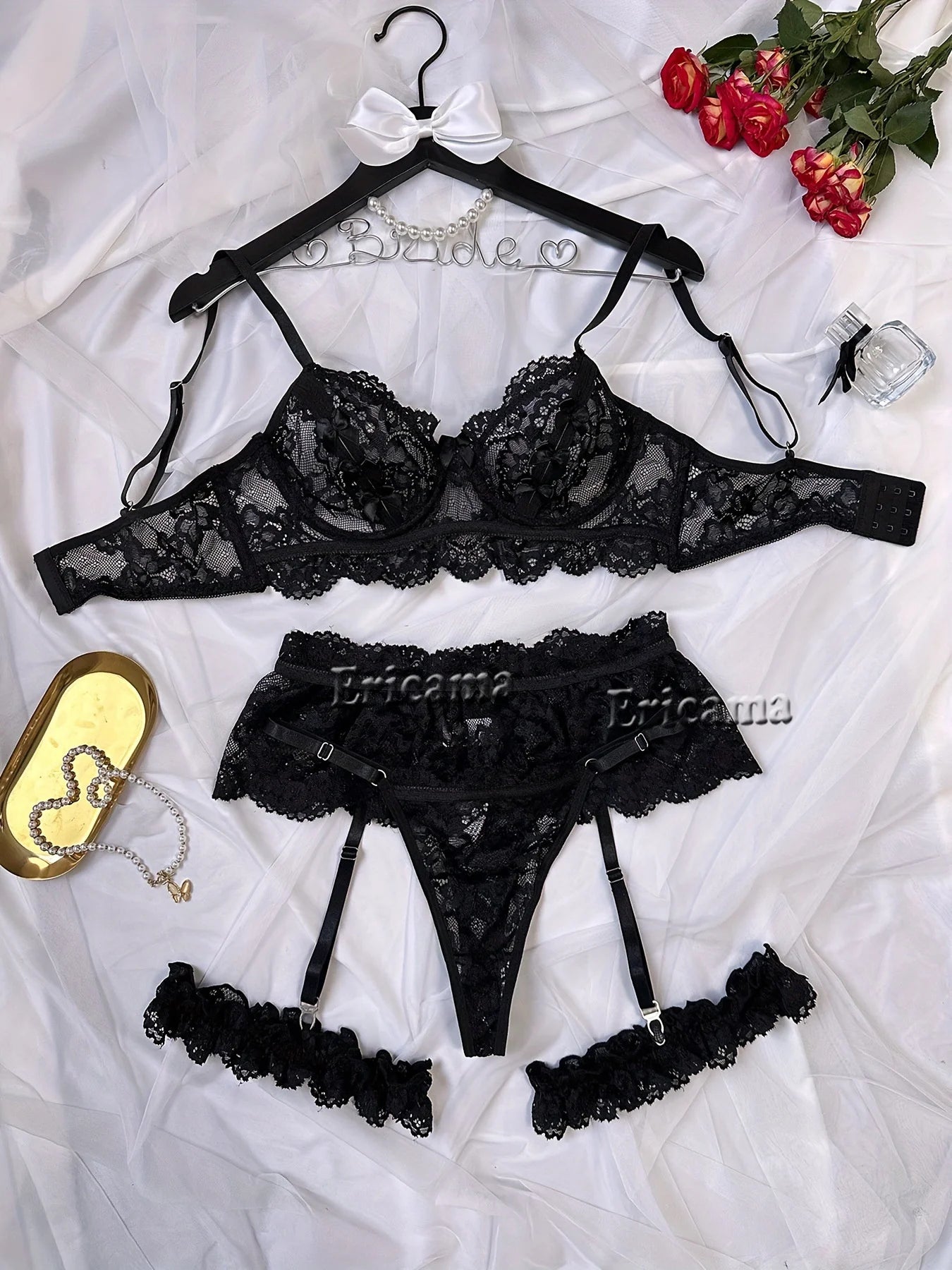 Sexy Lingerie For Women Lace Garter Lingerie Set Floral Lace Erotic Bra Set Brief Panty Push Up Sexy Nighty Erotic Underwear Set