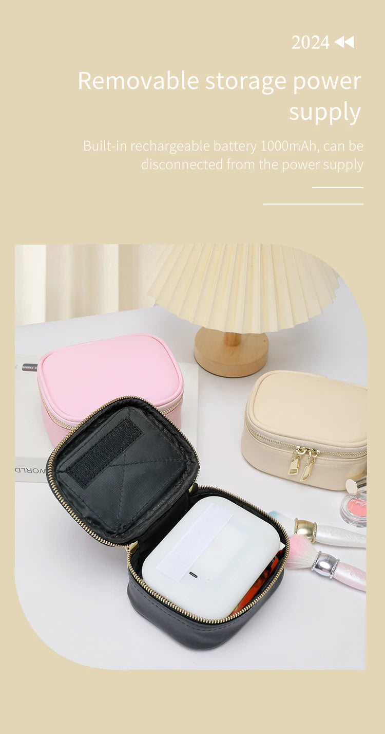 Rechargeable Travel Makeup Bag With LED Mirror, Compact Touch Screen Tabletop Cosmetic Mirror, 3 Colors Light