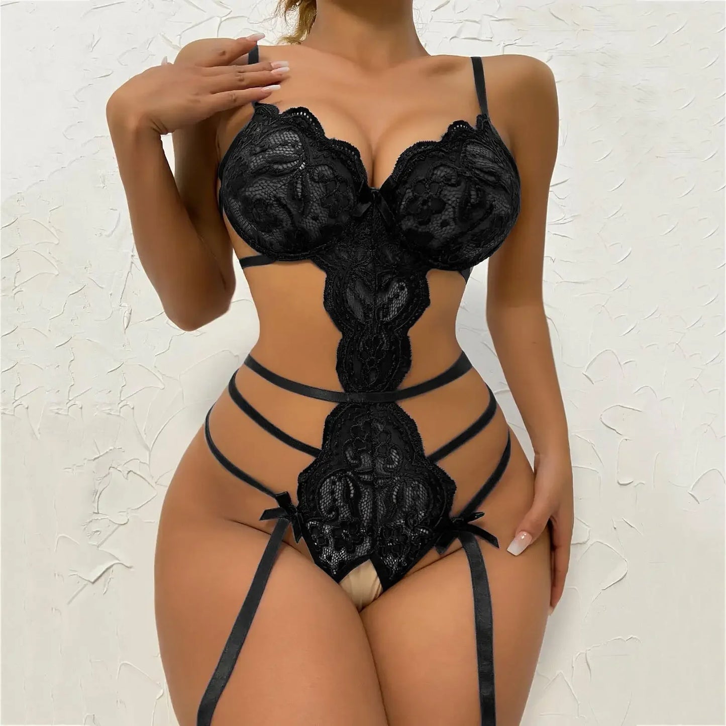 Hot Erotic Sexy Lingerie Set Women Push Up Bra Garter Set Lace Backless Straps Transparent Underwear Sets Plus Size Lenceria