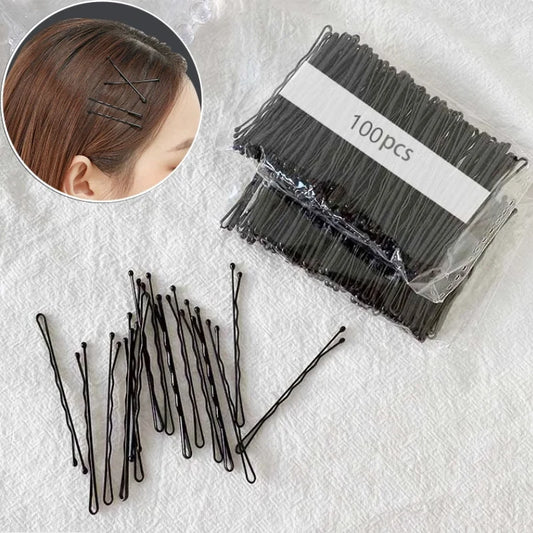 100Pcs Women 5/6 cm Hair Waved U-Shaped Bobby Pin Barrette Salon Grip Clip Bridal Hairpins Black Metal Hair Accessories For Bun