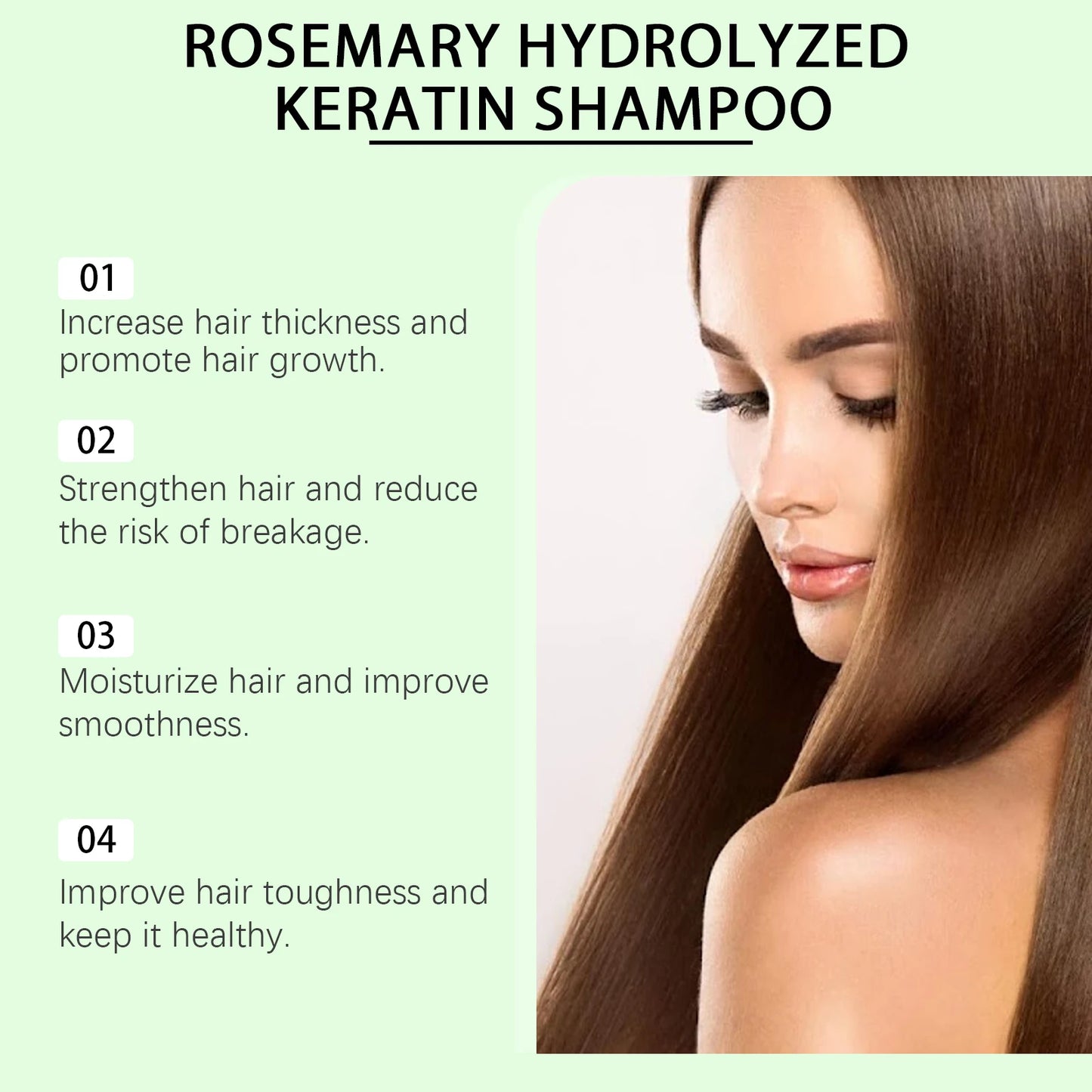 Organic Rosemary Hair Growth Shampoo Thickening Hydrolyzed Keratin Dry Frizzy Damaged Repair Moisturizing Scalp Cleaning Shampoo