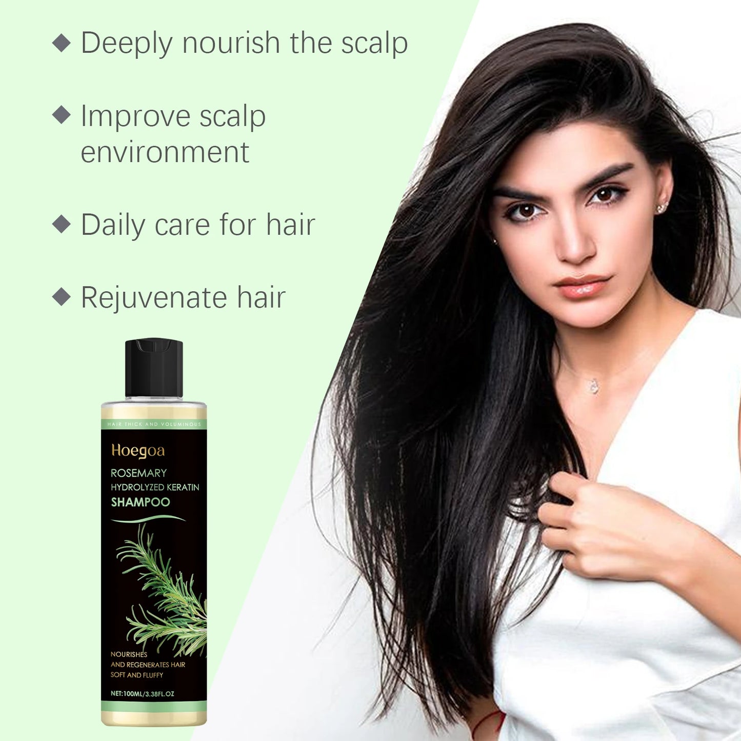 Organic Rosemary Hair Growth Shampoo Thickening Hydrolyzed Keratin Dry Frizzy Damaged Repair Moisturizing Scalp Cleaning Shampoo