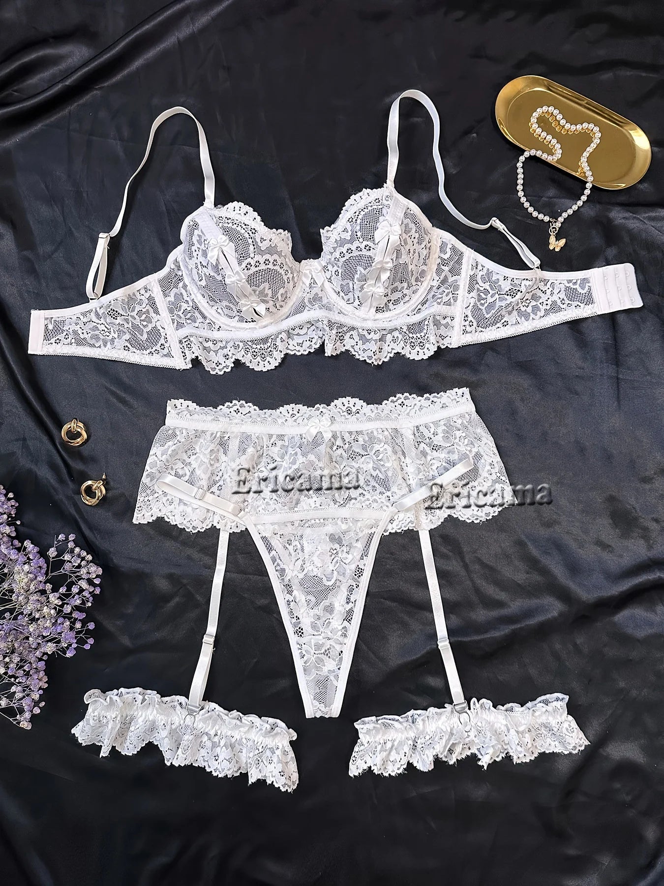 Sexy Lingerie For Women Lace Garter Lingerie Set Floral Lace Erotic Bra Set Brief Panty Push Up Sexy Nighty Erotic Underwear Set