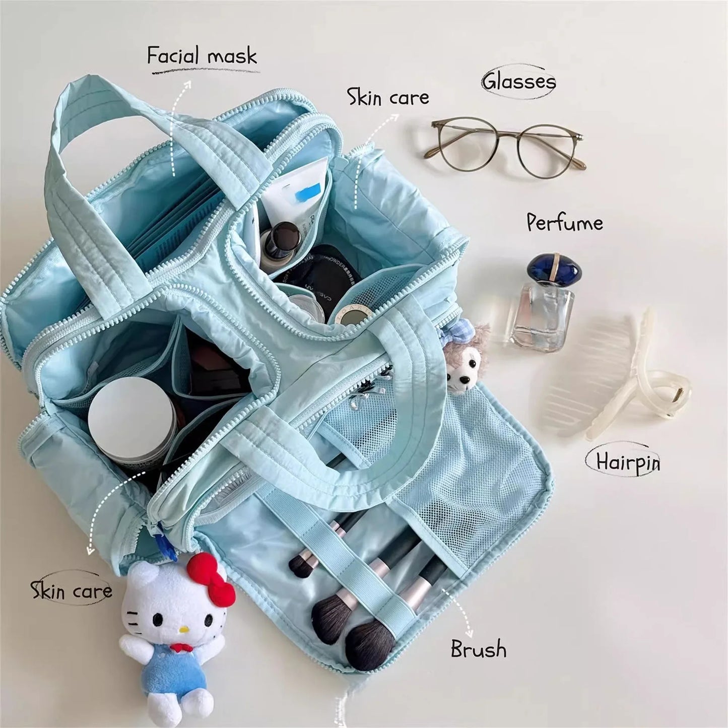 Large Capaci Portable Lightweight Makeup Bag Women's Travel Miscellaneous Storage Bag Handheld Organizer Cosmetic Pouch Wash Bag