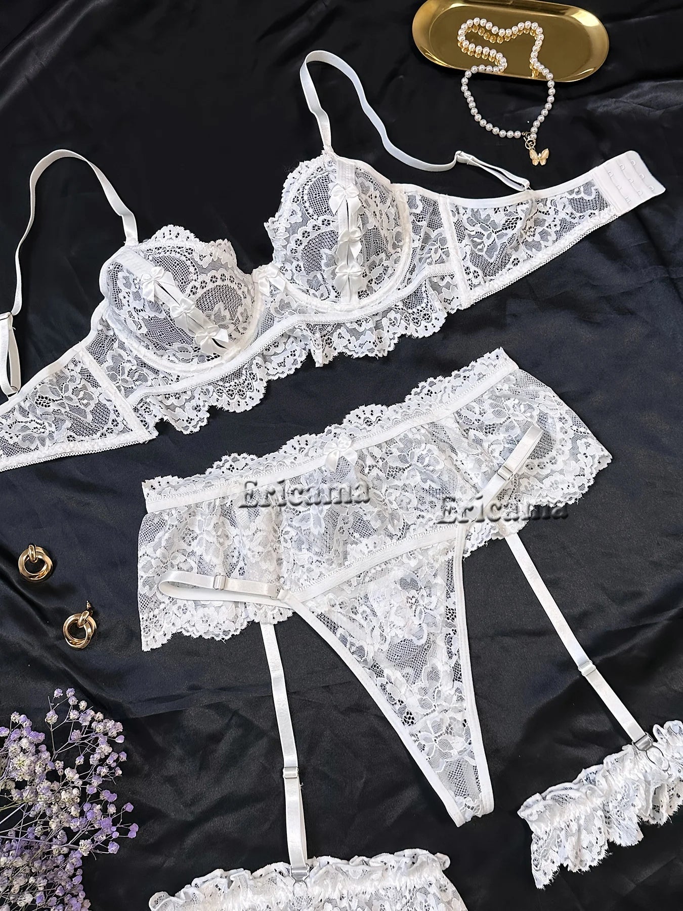 Sexy Lingerie For Women Lace Garter Lingerie Set Floral Lace Erotic Bra Set Brief Panty Push Up Sexy Nighty Erotic Underwear Set
