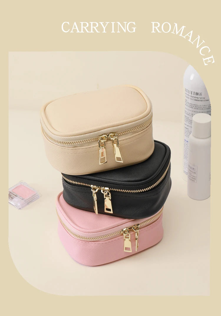 Rechargeable Travel Makeup Bag With LED Mirror, Compact Touch Screen Tabletop Cosmetic Mirror, 3 Colors Light