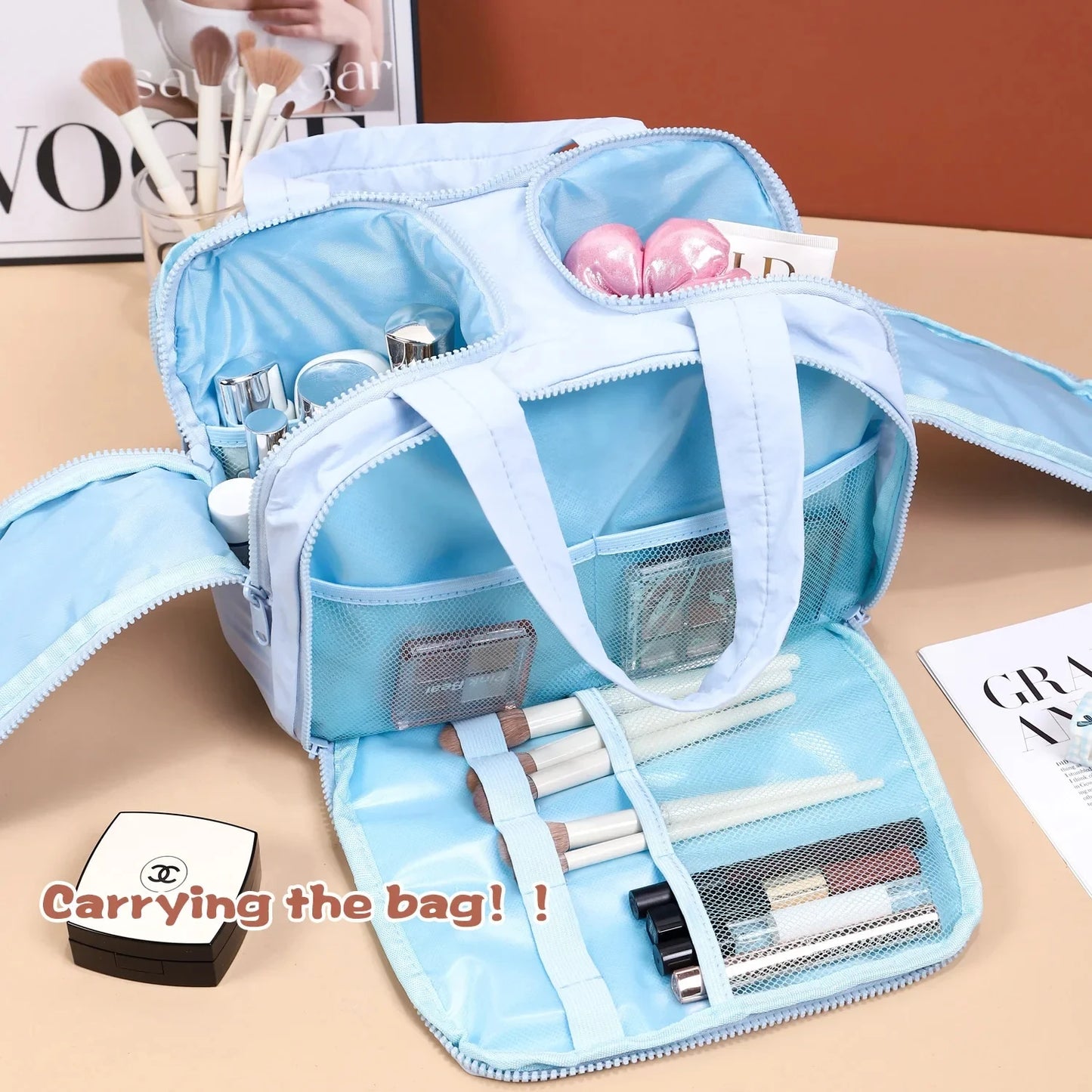 Large Capaci Portable Lightweight Makeup Bag Women's Travel Miscellaneous Storage Bag Handheld Organizer Cosmetic Pouch Wash Bag