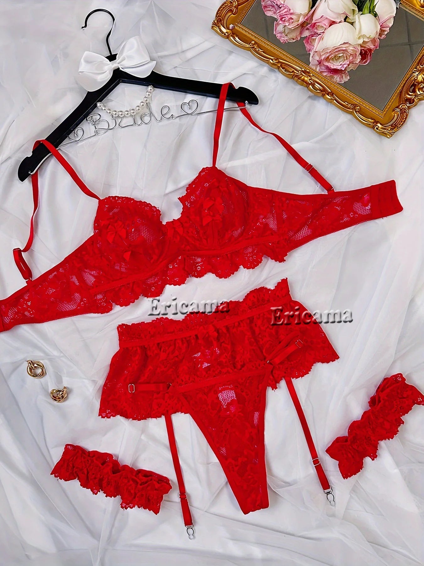 Sexy Lingerie For Women Lace Garter Lingerie Set Floral Lace Erotic Bra Set Brief Panty Push Up Sexy Nighty Erotic Underwear Set